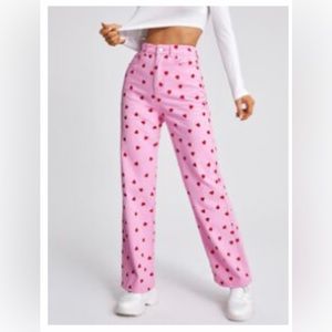 Pink jeans with red hearts - New without tag. Get in time for Valentines’s Day!L